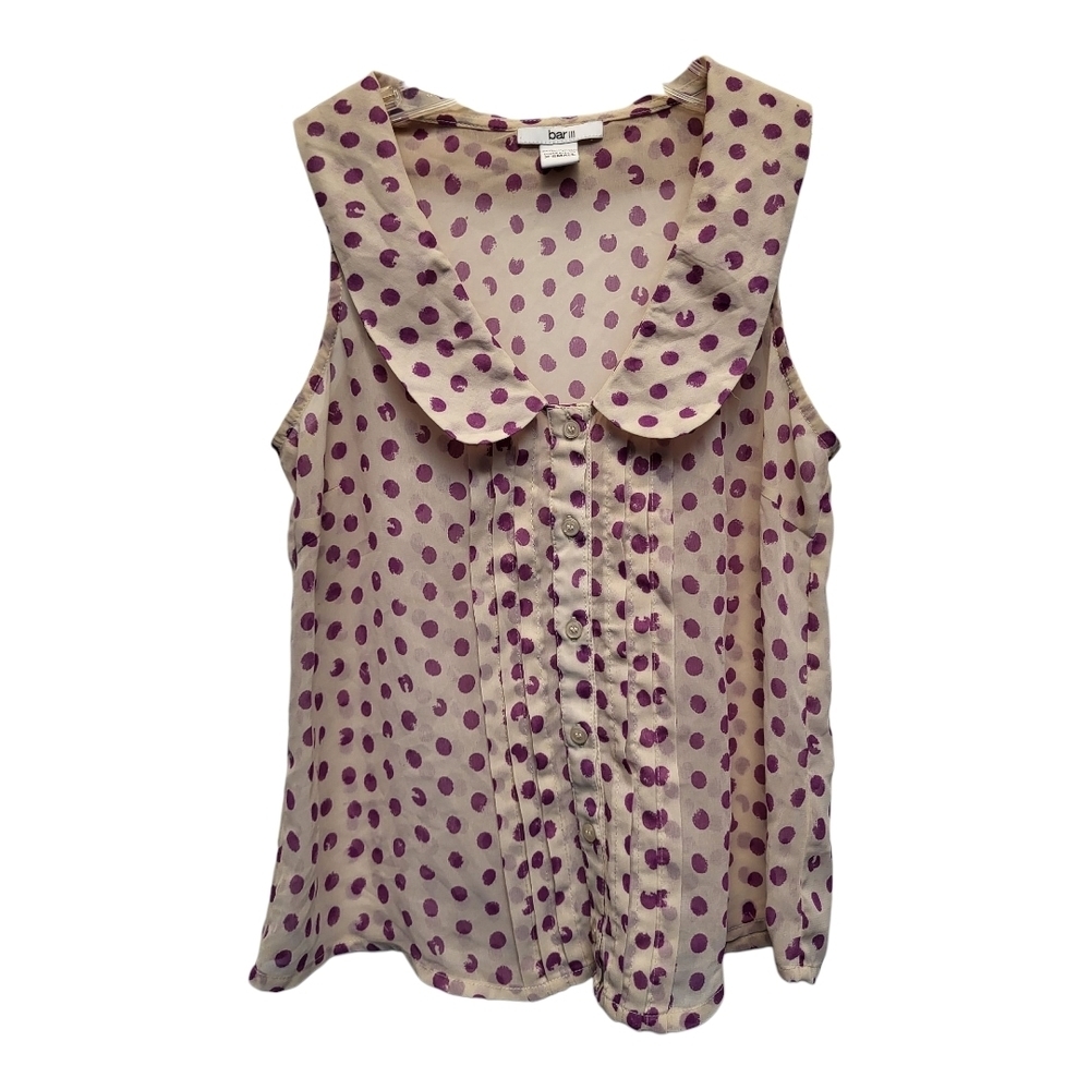 Bar III Pink Ruffled Sleeveless Blouse with Peter Pan Collar - Size XS